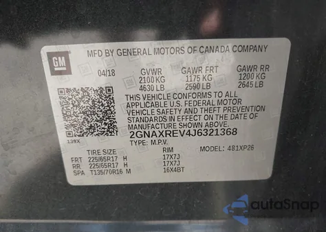 2018 Chevrolet Equinox Ls из США, поврежденный, VIN 2GNAXREV4J6321368